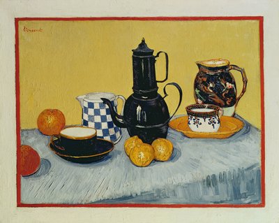 Stillleben mit blauem Emaille-Kaffeekanne, Steingut und Obst, 1888 von Vincent van Gogh